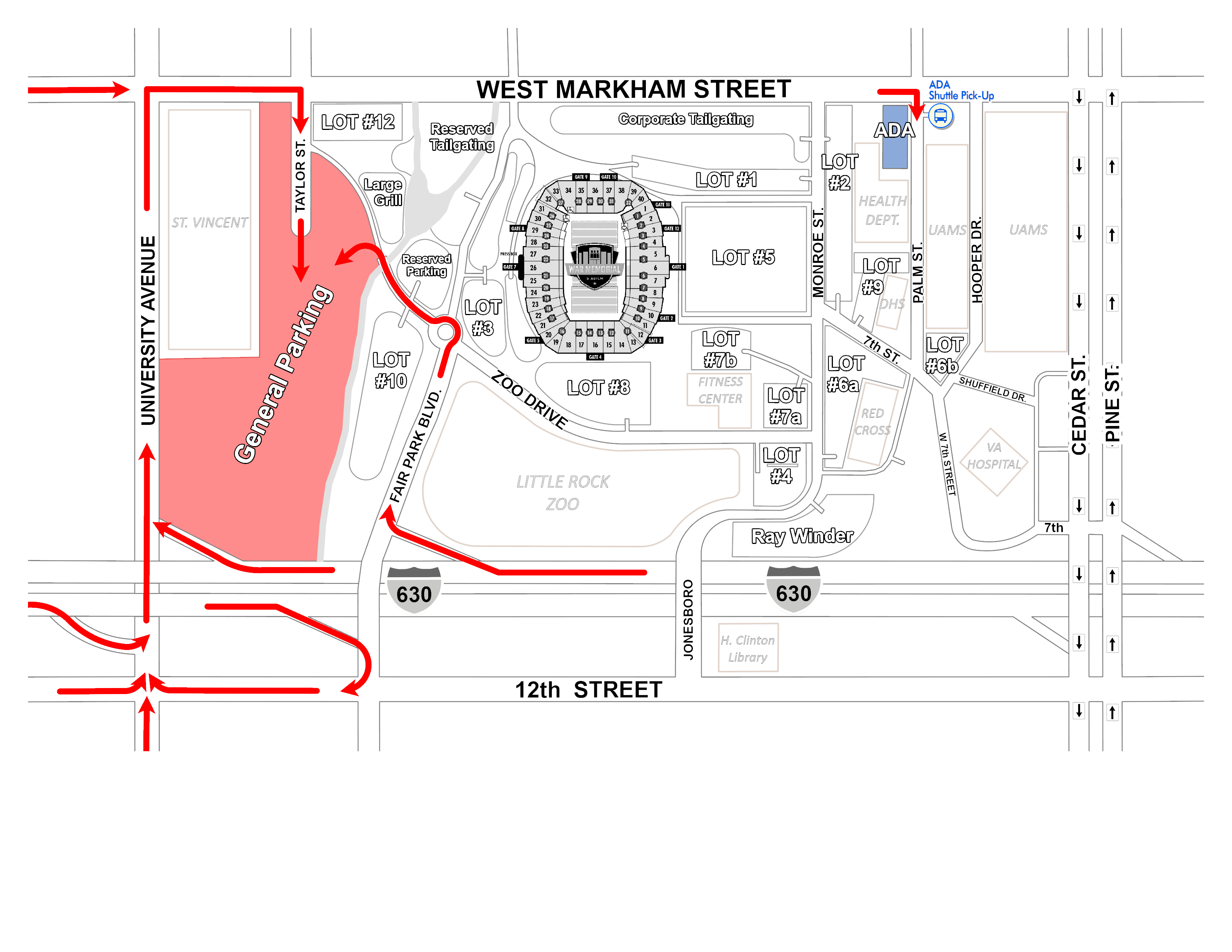 Map of General Parking at War Memorial Stadium