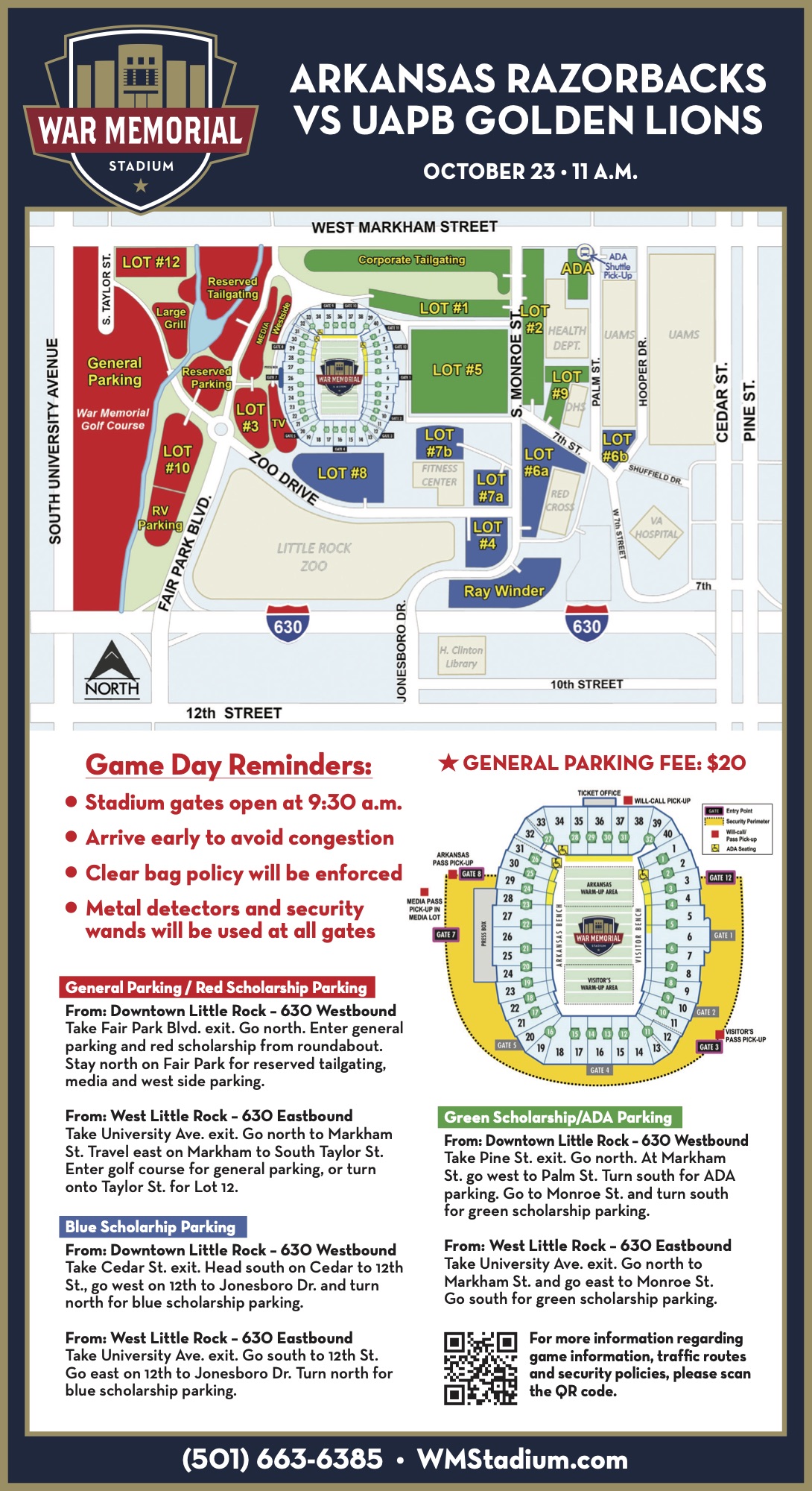 Game Day Reminders and Parking UA vs UAPB